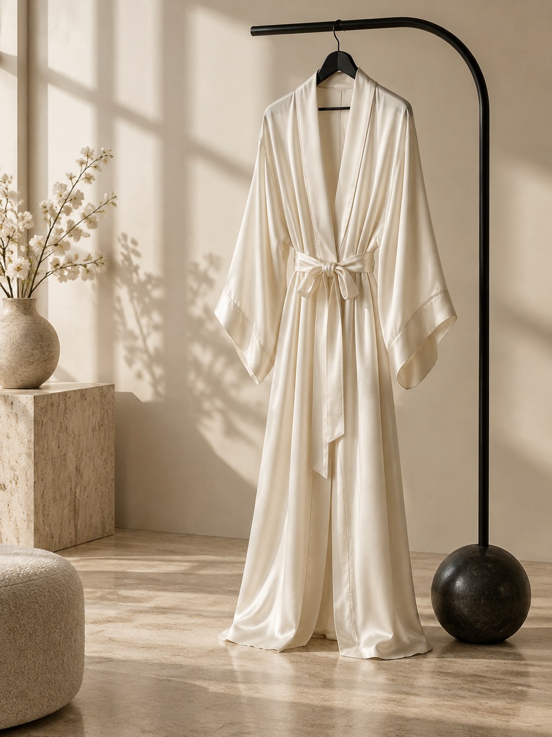 Illustrative silk robe in a studio, no person